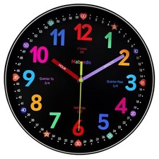 Colorful Teaching Wall Clock Learning Classroom Clock, Battery 8 Inch Black