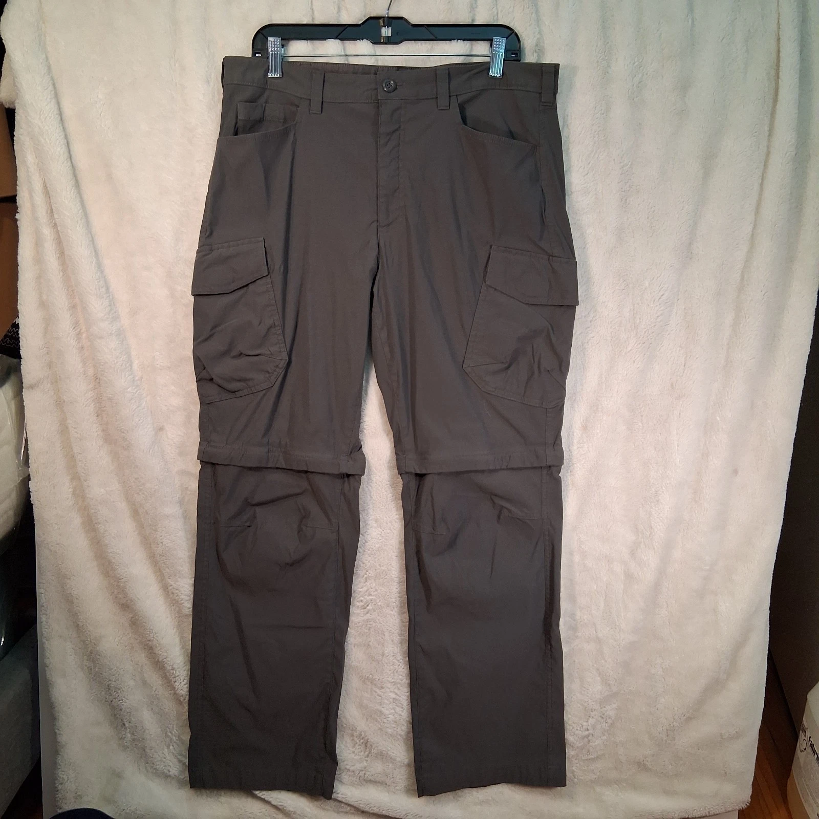 Eddie Bauer Convertible Catgo Pants Mens 36x30 Gray Hiking Trail Water Resistant
