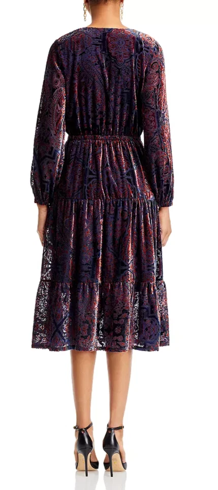 T Tahari Plus 2X Vestido Midi Campesino Boho Campesino Paisley Burnout Terciopelo En Niveles para Mujer Foto 3 de 4