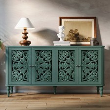 Carved Buffet Cabinet Accent Cabinet with 4 Craft Doors Storage for Living Room