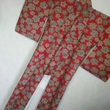 Red Floral Komon Kimono for Graduation  Occasions, Silk, Excellent Condition