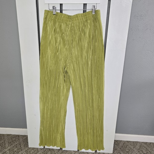 Thirty Thirty LA Plisse Wide Leg Chartreuse Green Lightweight Pants L Festival - Picture 2 of 10
