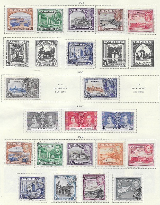 20 Cyprus Stamps from Quality Old Antique Album 1934-1938