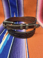 Vogt ML Leddys Hand Tooled Leather Belt Sterling & 14k GF Hardwear Men's Size 44
