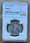 1916 S 50C NGC FAIR 2 1916-S WALKING LIBERTY HALF DOLLAR SILVER 50c