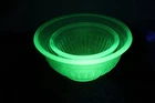 Vintage Uranium Glass Bowl Set 2pc Insert Bowl Green UV Glow Depression Era