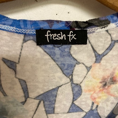 FRESH FX Multicolor Tunic Top Knit Abstract Floral Gathered Pockets Size Large - Picture 8 of 10