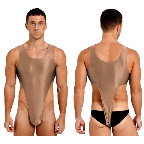 US Mens Glossy One Piece Bodysuit Leotard High Cut Thongs Wrestling Singlet - Picture 63 of 332