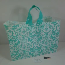 100 Qty. Aqua Damask Frosted Design Retail Shopping Bags w/ Handles 16"x 6"x 12"
