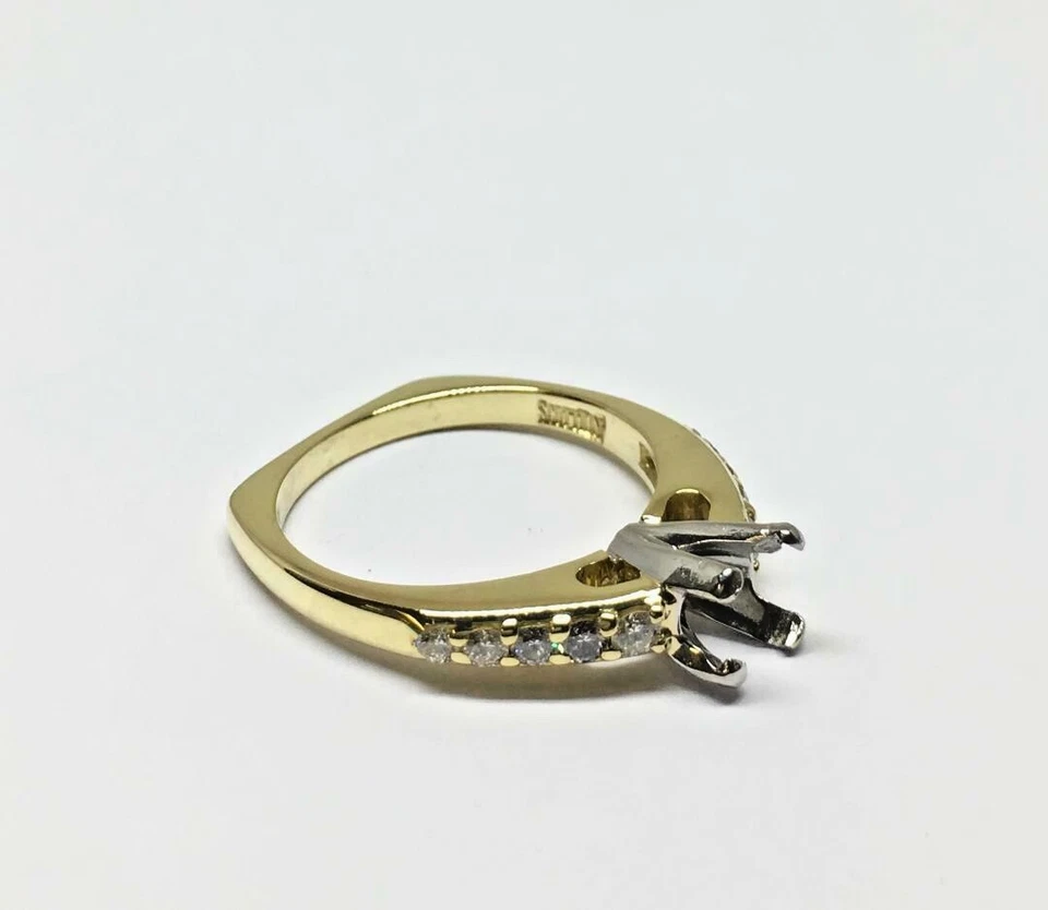 Anel de noivado assinado Scott Kay 18k YG e platina diamante montagem tamanho 6,5 - Imagem 4 de 4