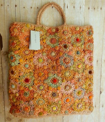 💜Sophie Digard Flowers Raffia Velvet Bag Handmade Tote Beige Crochet Paris NWT - Picture 11 of 13