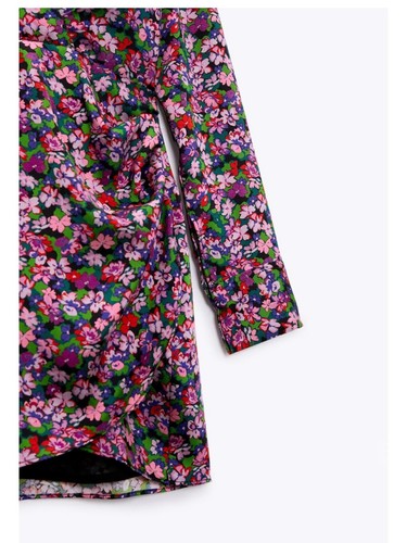 Zara Floral Print Mini Dress Multicolor Long Sleeve V-neck Size XS - Picture 4 of 5