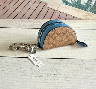 Coach Mini Half Moon Bag Charm In Signature Canvas Khaki Racer