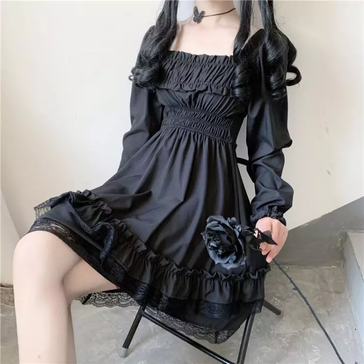 black frilly dress