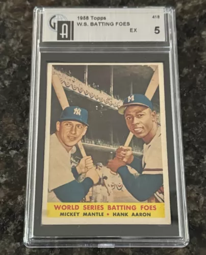 1958 Topps Baseball #418 Mantle Aaron W.S. Batting Foes GAI 5 EX