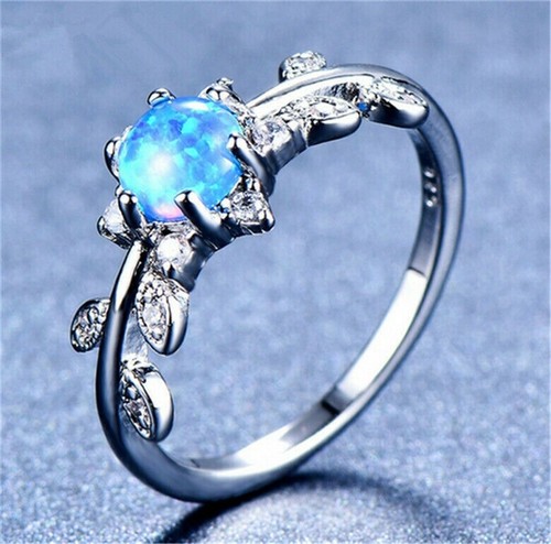 Hummingbird Star Flower Opal Leaves Silver Ring Band Size 6 7 8 9 Free Gift Box - Picture 21 of 32