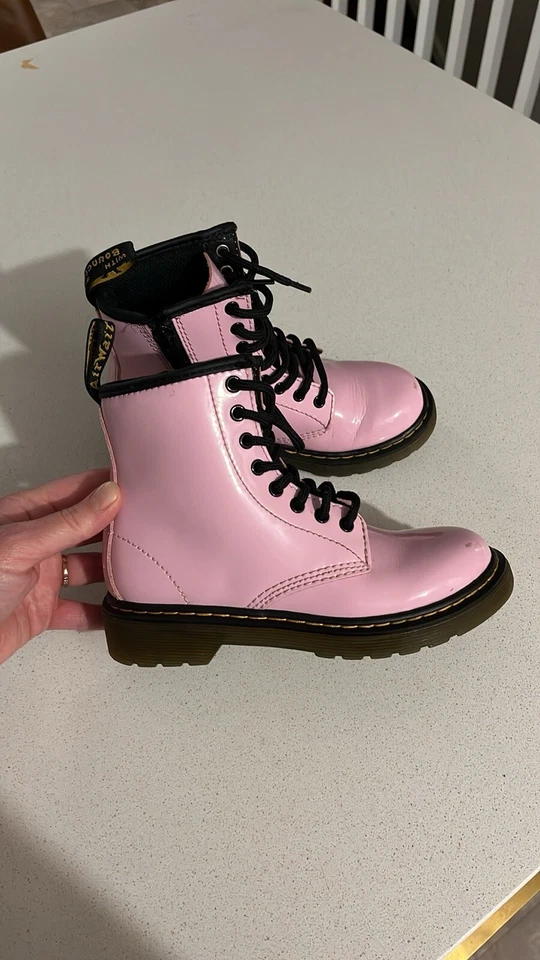 Botas Dr. Martens Niños Rosa Talla 13 Charol Con Cordones/Cremallera Combate Tobillo Foto 3 de 4
