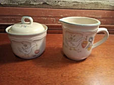 International Marmalade Geese Stoneware Creamer Pitcher and Sugar Bowl
