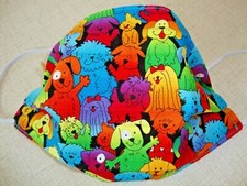 FACE MASK - ADULT - "COLORFUL PUPS" - NEW - REVERSIBLE - HOMEMADE