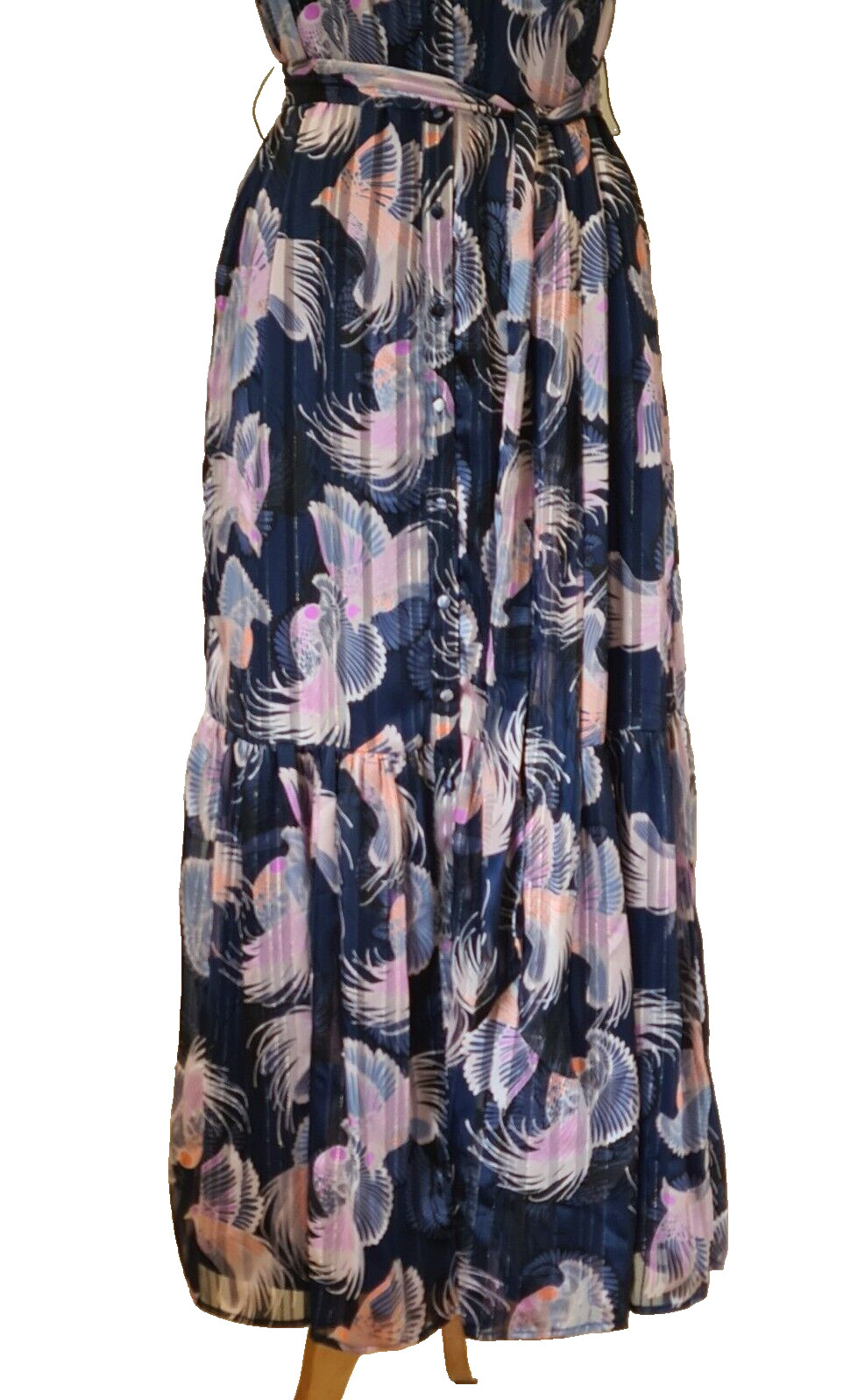 Monsoon Shirt Dress Long Blue Bird Print Collared Belted Lined Pockets UK 12 New image 5