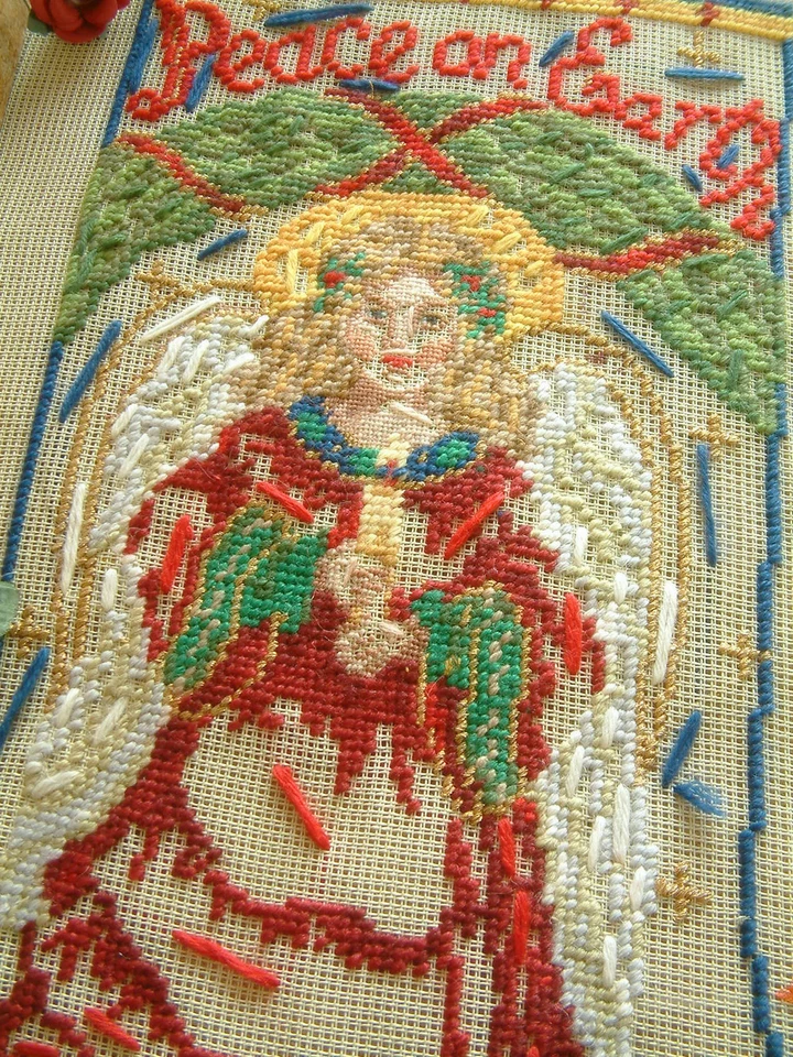 Christmas Theme Fairy Lady in Red Elegant Knots Needlepoint Canvas Preworked - Image 2 of 3