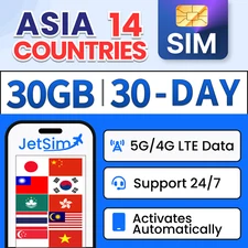 Asia SIM Card - 30GB High-Speed, 30 Day JetSim/Travel SIM