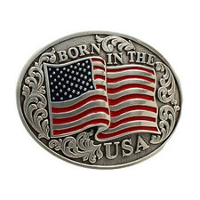 Nocona  Men's Oval Smooth Edge Flag Born In The USA Belt Buckle 37594