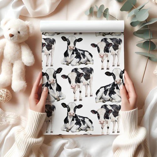 Cow Gift Wrap – Cute Baby Cow Wrapping Paper in Farm Animal Style W72 - Picture 1 of 47