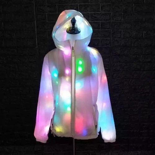 Cappotto luminoso illuminato LED con cappuccio giacca DJ donna uomo outwear discoteca festa - Foto 13 di 24