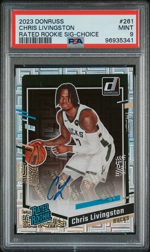 PSA 9 - CHRIS LIVINGSTON Auto - 2023 Panini Donruss Rated Rookie CHOICE - BUCKS - Picture 1 of 2