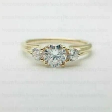Three Stone 3.50 CTW Round Cut Moissanite 14K Yellow Gold Plated Engagement Ring