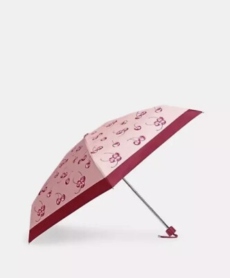 傘・レイングッズ COACH Uv Protection Mini Umbrella In Signature Cherry CZ929 NWT coach Mini Umbrella In Cherry Print CR909 | eBay