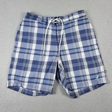Nautica Swink Trunks Mens Medium Blue Plaid Tropical Surf Beach Board Shorts