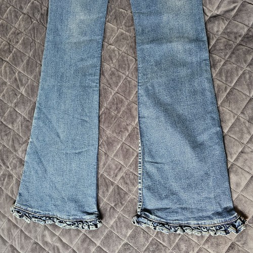 Luc Jeans Womens Denim Jeans Waist 25" Heart Back Pockets Wide Bottom Flares - Picture 12 of 16
