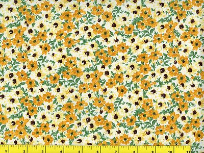 Yellow & Dark Gold Meadow Flowers Quilting Fabric by Yard  #394