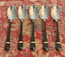 YAMAZAKI Stainless Flatware CAROUSELLE Black - Gold Accents Set of 5 Soup Spoons