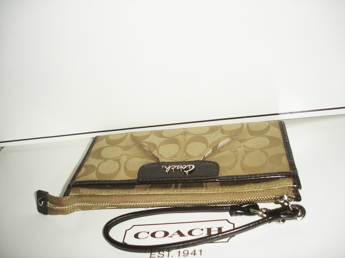Coach Ashley Signature Sateen Zippy Wallet Wristlet Satin Canvas