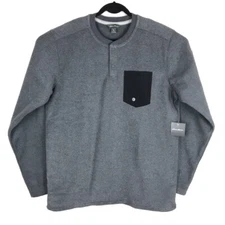 Eddie Bauer Mens LT Mountain Henley Fleece Sweater in Charcoal Heather Size TL
