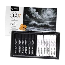  Oil Pastels Set of 12 PCS (10x70mm), 6 White and 6 Black Oil White and Black