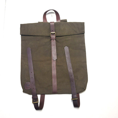 $150 New URBAN TRAVELWARE Green Canvas Leather Strap Backpack Ruck Sack Camp Bag