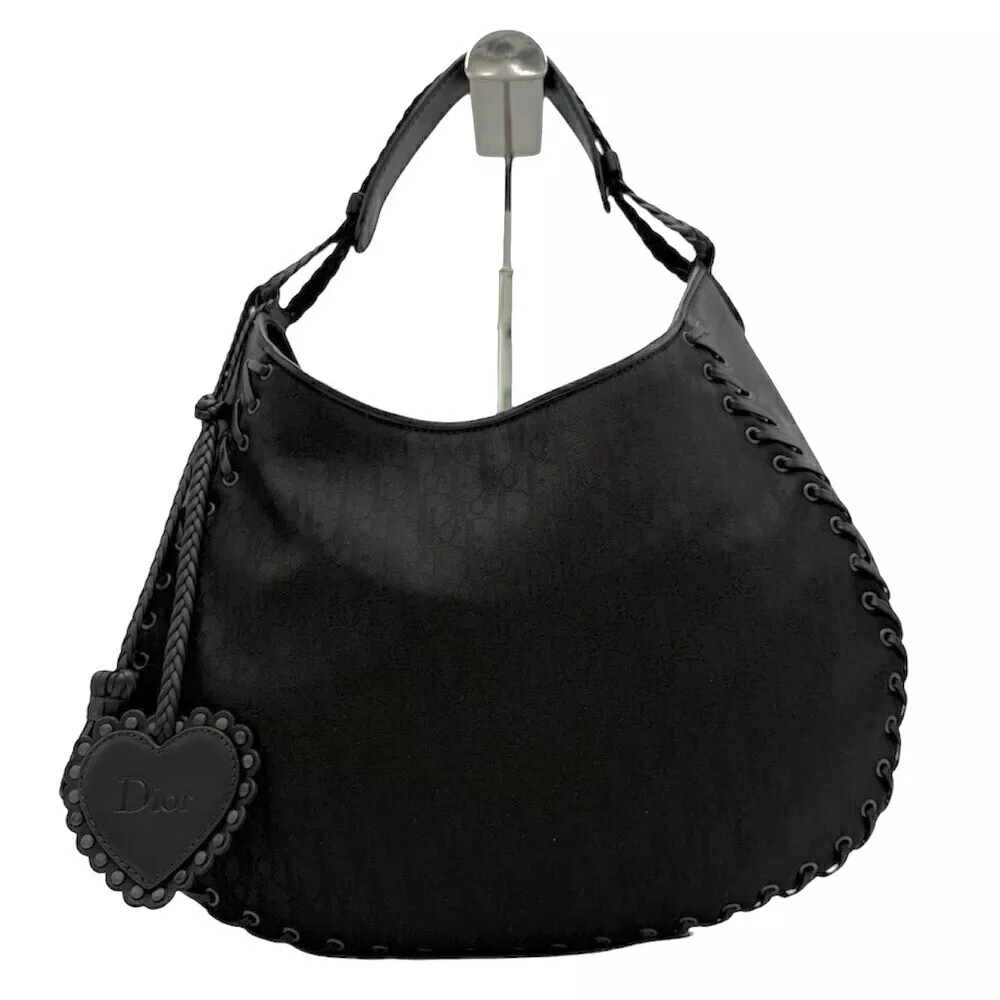 Sac bandoulière trotteur ethnique Christian Dior en nylon et cuir noir 2503TY