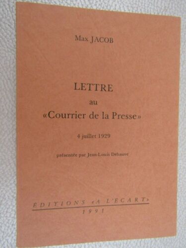 Lettre au Courrier de la Presse / Max Jacob / Ed à L'écart 1991 / Tirage limité - Zdjęcie 1 z 4