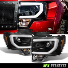 Black 2013-2014 Ford F150 LED DRL Tube "D3S HID" Projector Headlights Headlamps