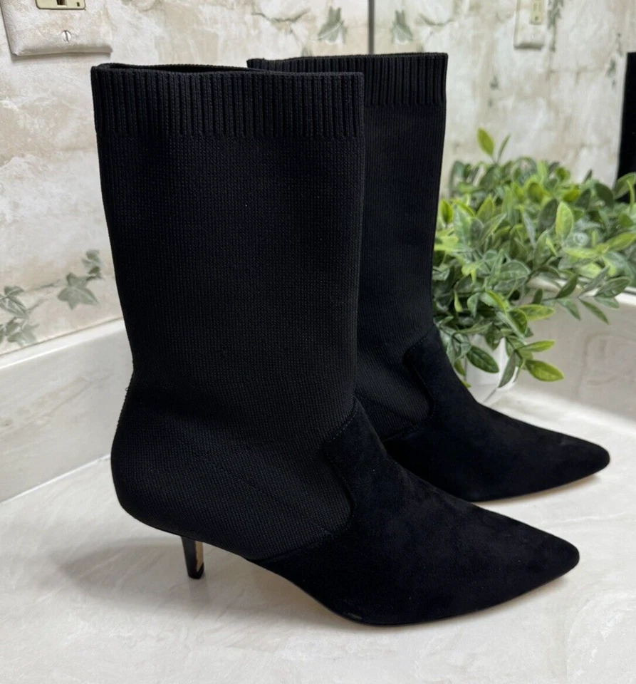 NUEVO EN CAJA Halston Heritage Annalise Negro Gamuza Gatito Tacón Guante Calcetín Bota Talla 7 Foto 3 de 4