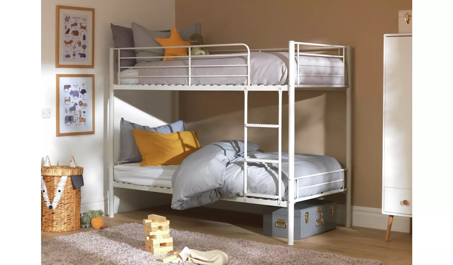 WHITE METAL BUNK BED FRAME WITH METAL SLATS FOR ADULTS OR CHILDREN eBay