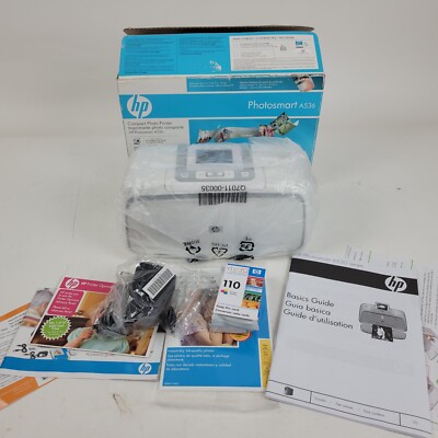 NOB HP PhotoSmart A536 Digital Photo Inkjet Printer w Power Supply & Paper
