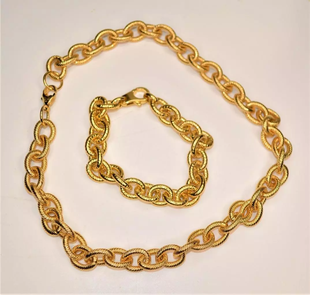 New Signed OTC Italy 18k GEP BZ Chain Shape Set 16