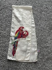 Vintage Ray Strauss Silk Blend Scarf Ivory Rectangle With Bright Colored Parrots