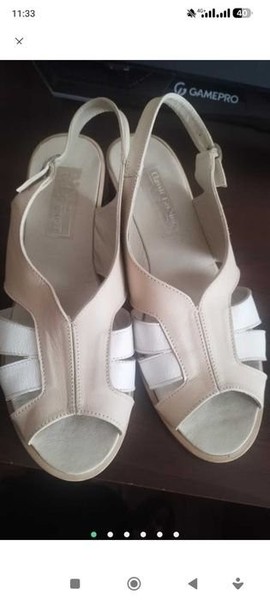 Women Heels Beige Leather 39 #HQE1