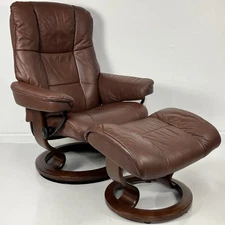 Ekornes Stressless Small "Mayfair" Brown Leather Swivel Recliner Chair & Ottoman